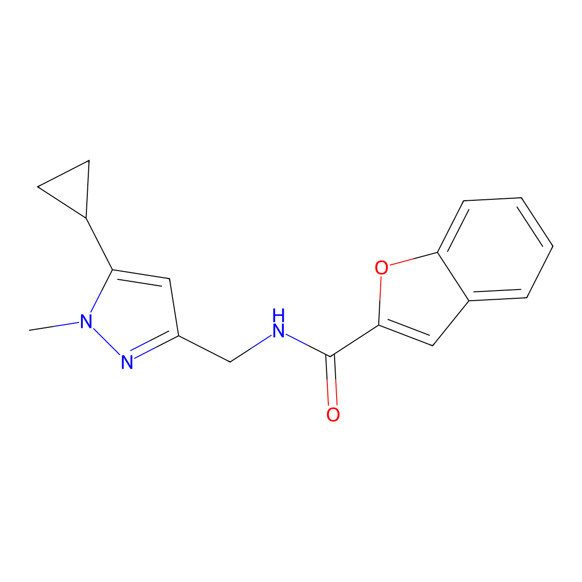 N-((5-cyclopropyl-1-methyl-1H-pyrazol-3-yl)methyl)benzofuran-2-carboxamide molecular structure, CAS 1448054-87-2