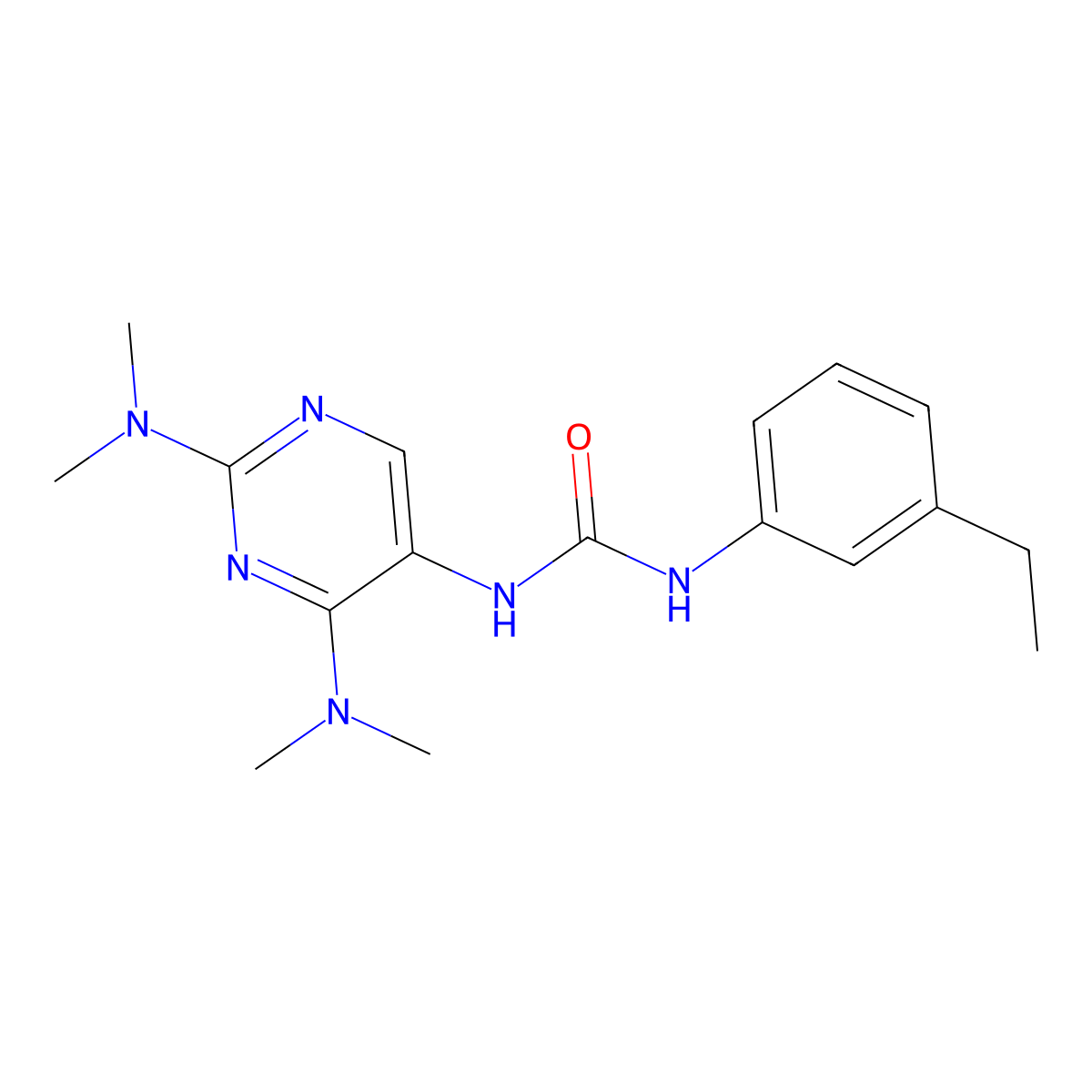 1-(2,4-Bis(dimethylamino)pyrimidin-5-yl)-3-(3-ethylphenyl)urea molecular structure, CAS 1448054-93-0