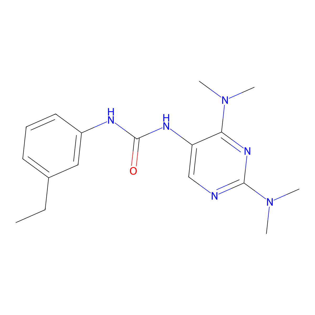 1-(2,4-Bis(dimethylamino)pyrimidin-5-yl)-3-(3-ethylphenyl)urea molecular structure, CAS 1448054-93-0