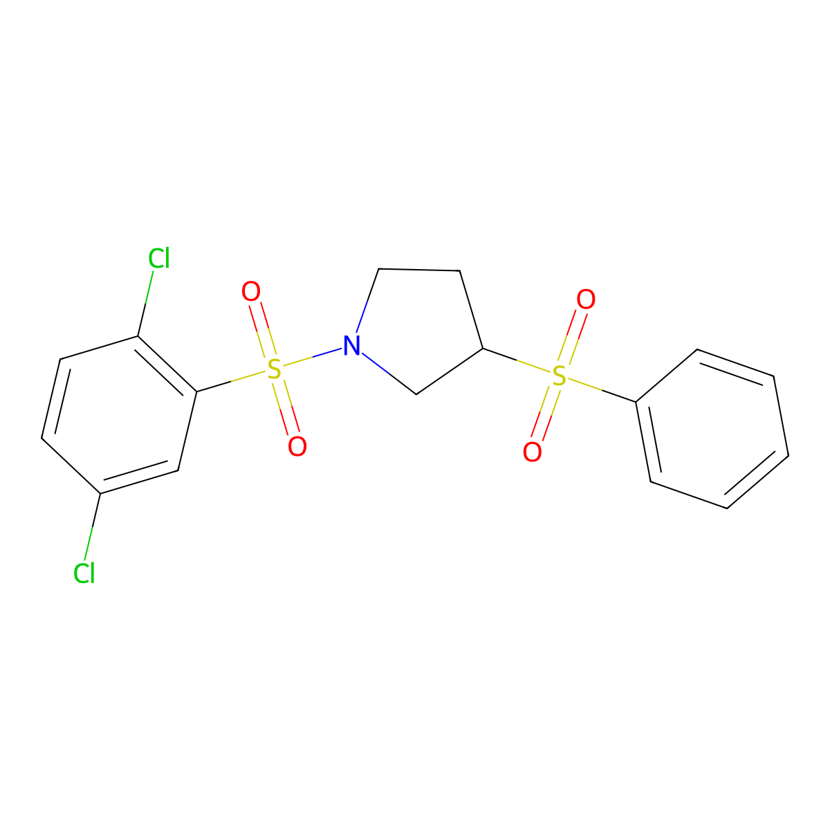 1-((2,5-Dichlorophenyl)sulfonyl)-3-(phenylsulfonyl)pyrrolidine molecular structure, CAS 1448054-94-1