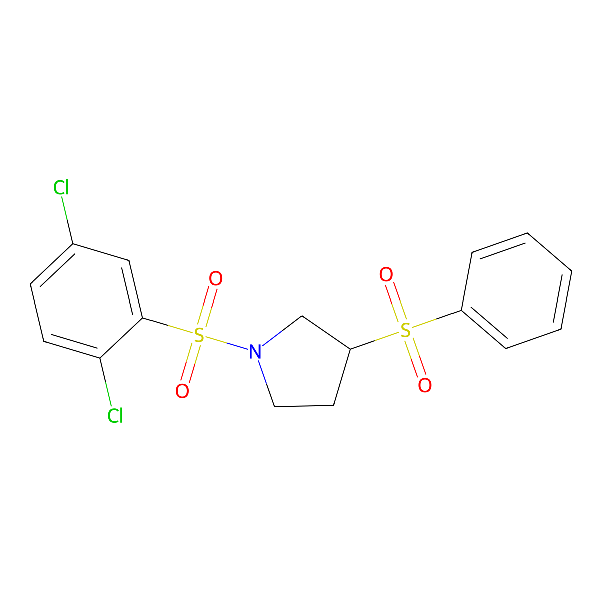 1-((2,5-Dichlorophenyl)sulfonyl)-3-(phenylsulfonyl)pyrrolidine molecular structure, CAS 1448054-94-1