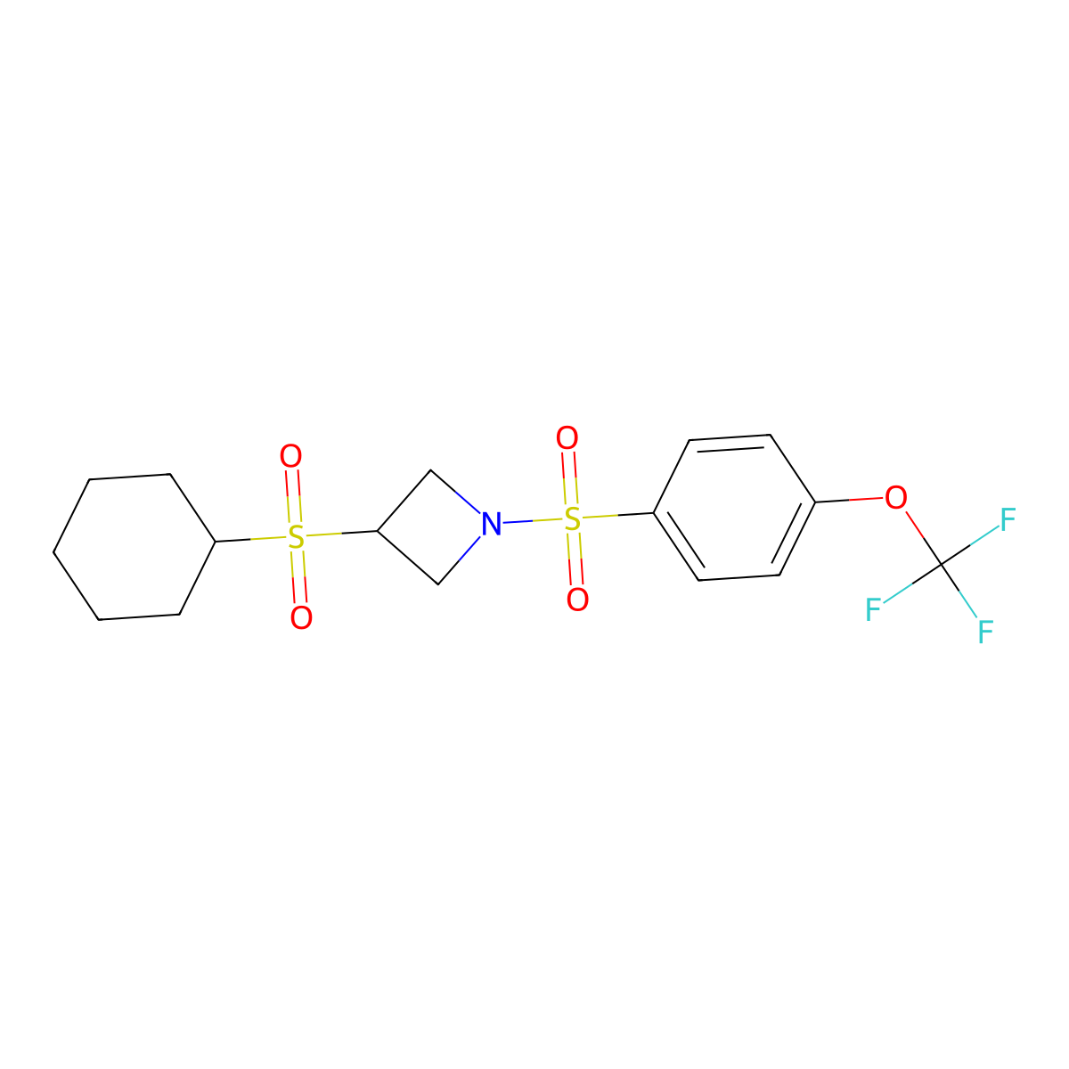 3-(Cyclohexylsulfonyl)-1-((4-(trifluoromethoxy)phenyl)sulfonyl)azetidine molecular structure, CAS 1448054-96-3