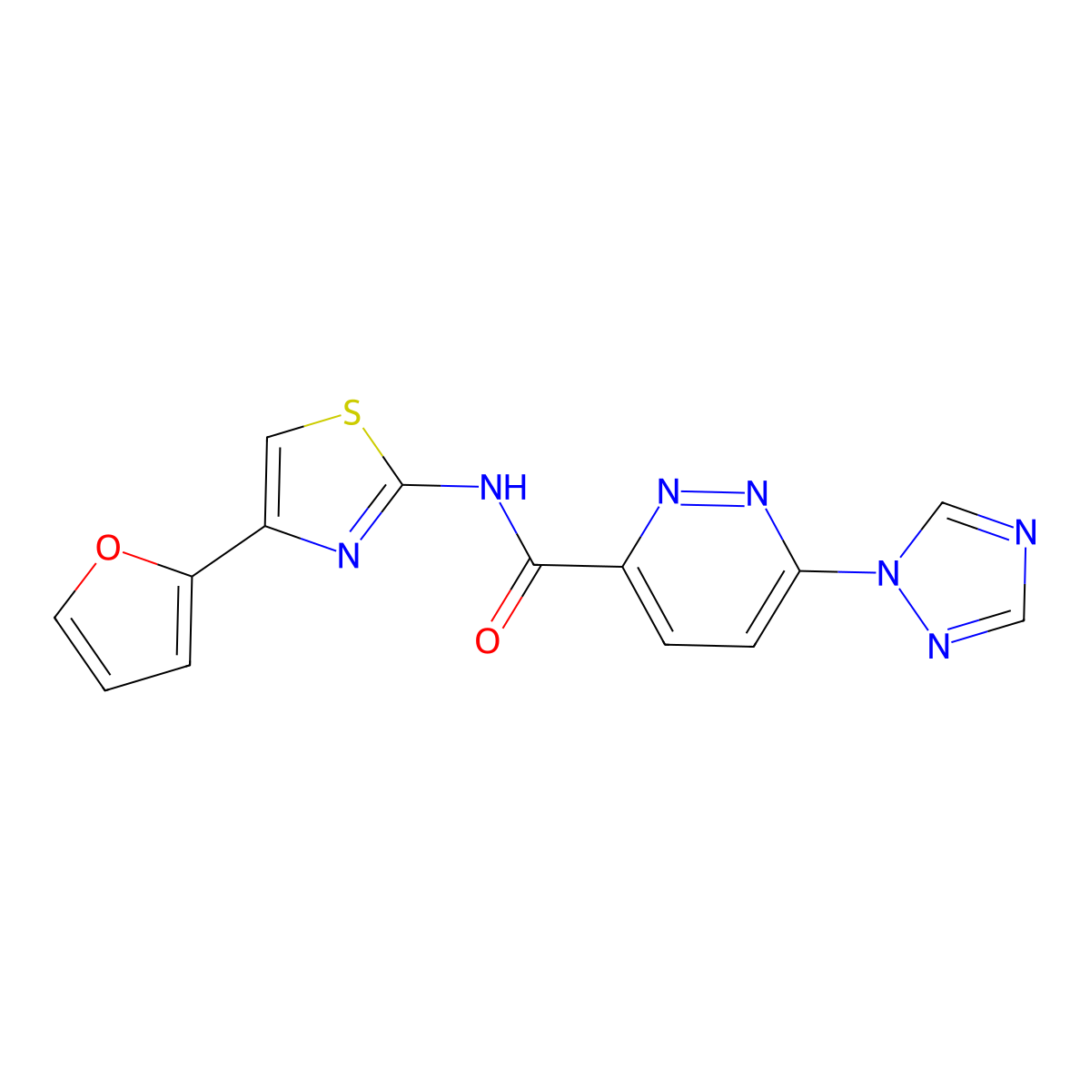 N-(4-(furan-2-yl)thiazol-2-yl)-6-(1H-1,2,4-triazol-1-yl)pyridazine-3-carboxamide molecular structure, CAS 1448055-00-2
