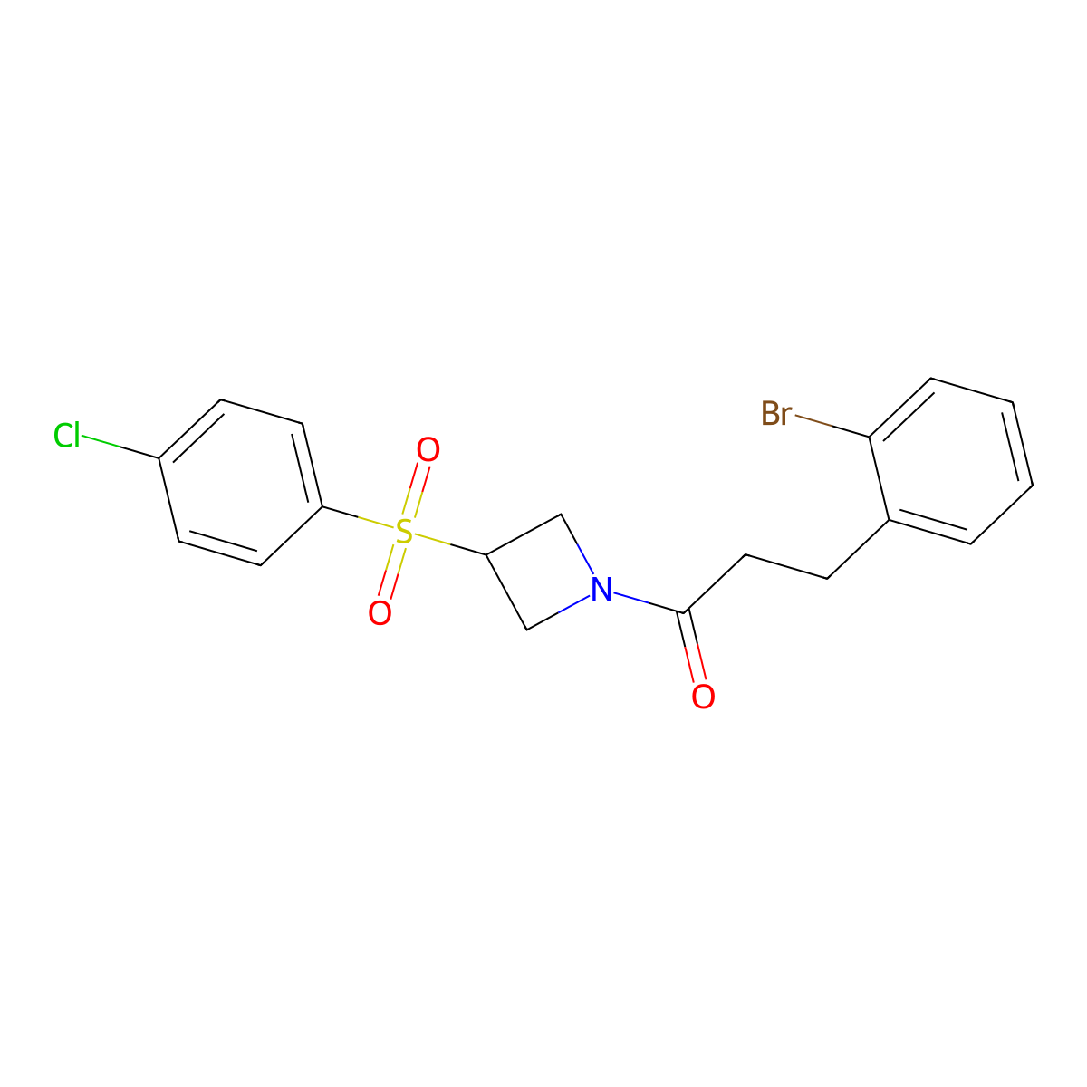 3-(2-Bromophenyl)-1-(3-((4-chlorophenyl)sulfonyl)azetidin-1-yl)propan-1-one molecular structure, CAS 1448056-21-0