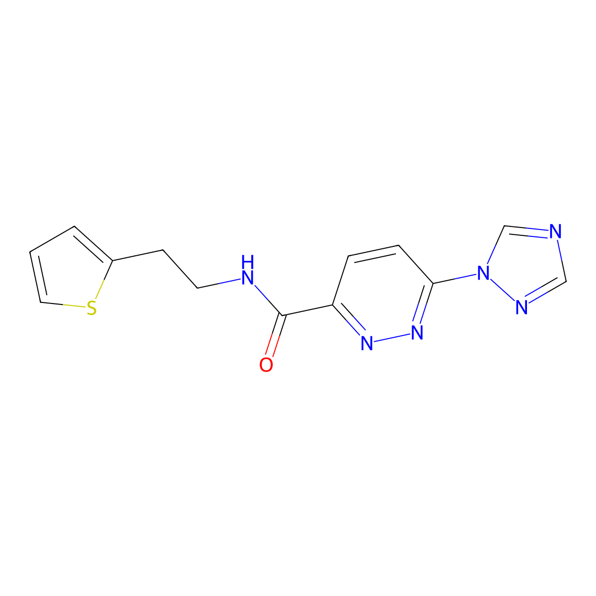 N-(2-(thiophen-2-yl)ethyl)-6-(1H-1,2,4-triazol-1-yl)pyridazine-3-carboxamide molecular structure, CAS 1448056-28-7