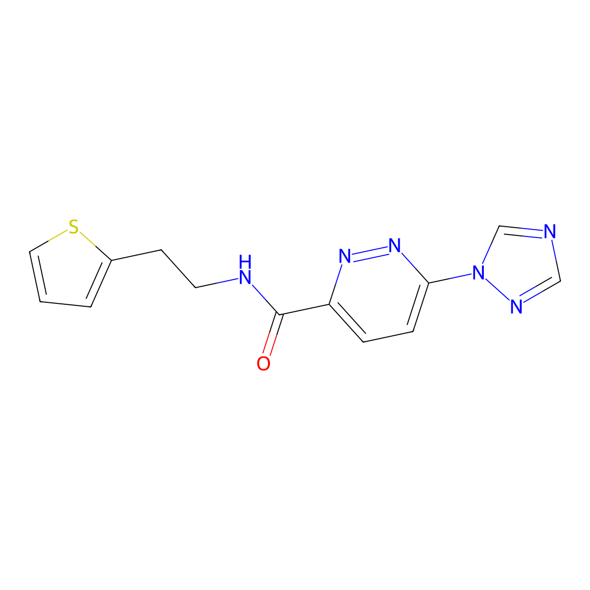 N-(2-(thiophen-2-yl)ethyl)-6-(1H-1,2,4-triazol-1-yl)pyridazine-3-carboxamide molecular structure, CAS 1448056-28-7