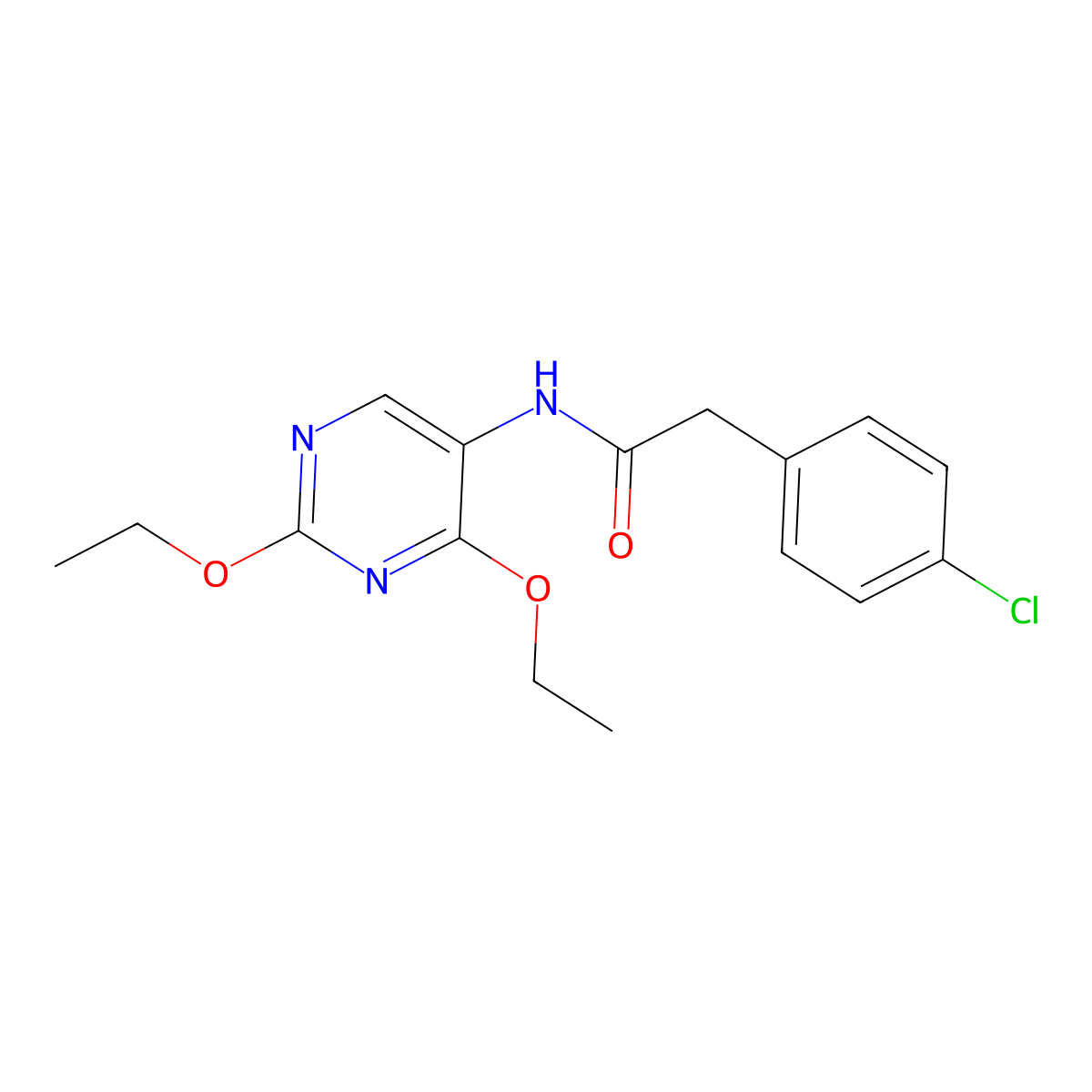 2-(4-chlorophenyl)-N-(2,4-diethoxypyrimidin-5-yl)acetamide molecular structure, CAS 1448056-29-8