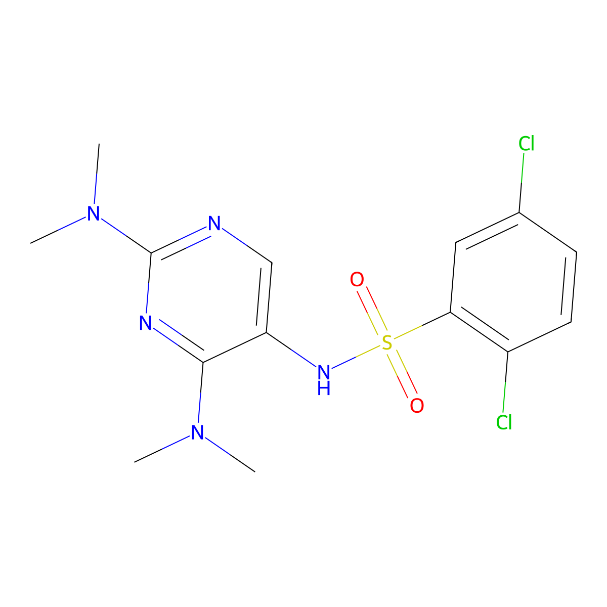 N-(2,4-bis(dimethylamino)pyrimidin-5-yl)-2,5-dichlorobenzenesulfonamide molecular structure, CAS 1448056-32-3