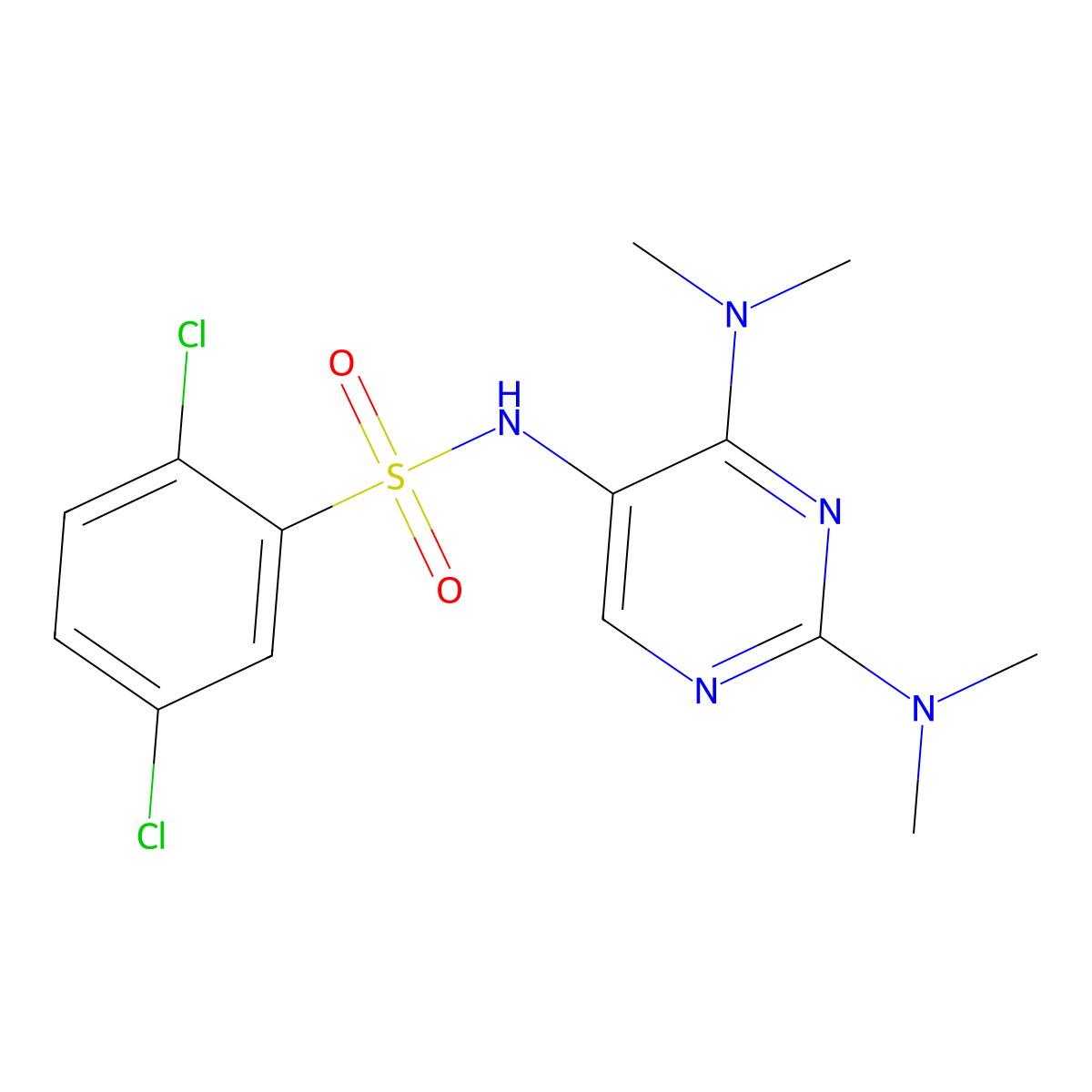 N-(2,4-bis(dimethylamino)pyrimidin-5-yl)-2,5-dichlorobenzenesulfonamide molecular structure, CAS 1448056-32-3