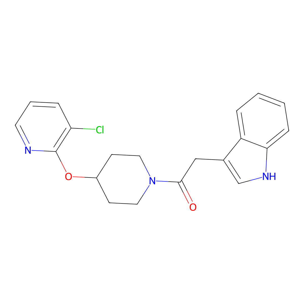 1-(4-((3-chloropyridin-2-yl)oxy)piperidin-1-yl)-2-(1H-indol-3-yl)ethanone molecular structure, CAS 1448056-36-7