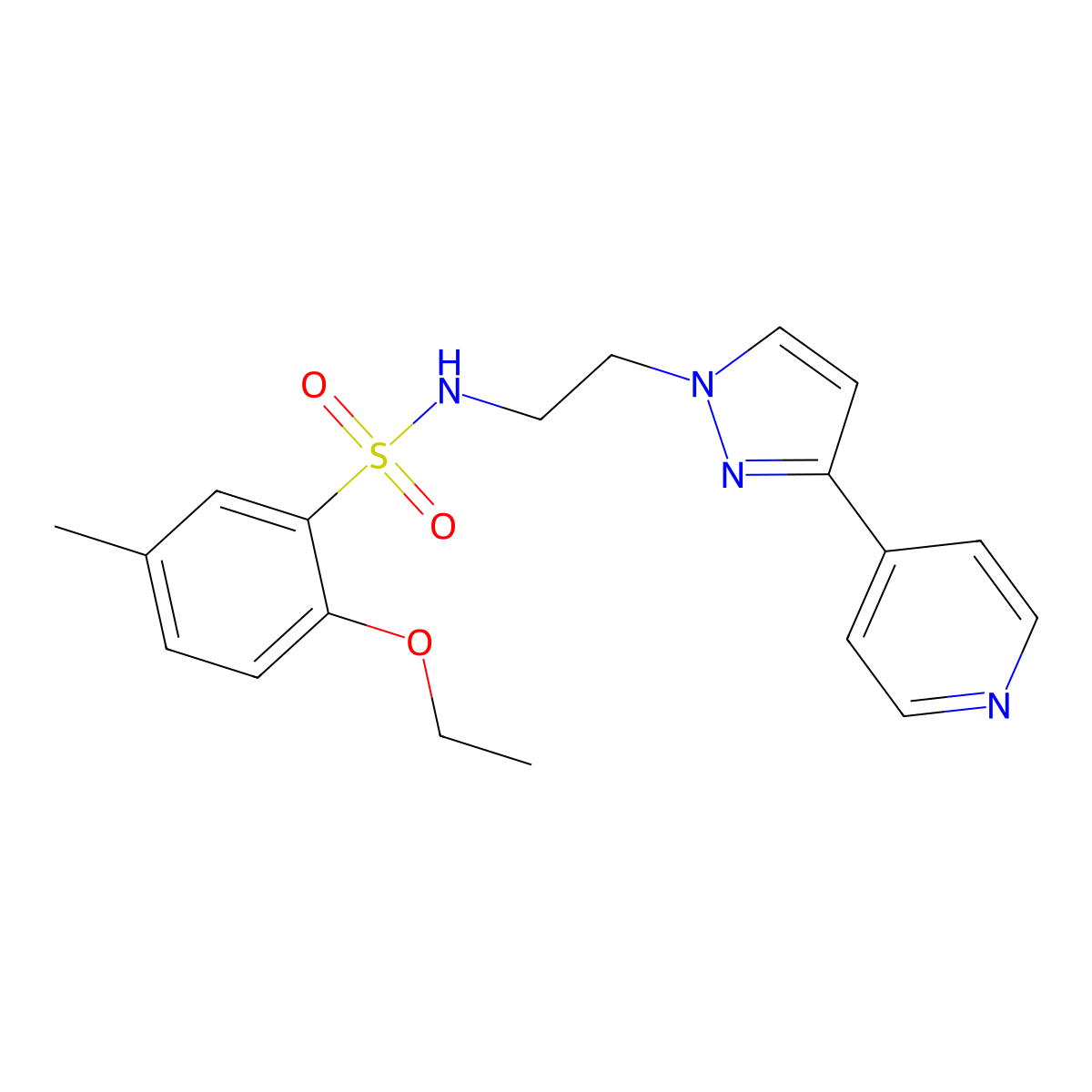 2-ethoxy-5-methyl-N-(2-(3-(pyridin-4-yl)-1H-pyrazol-1-yl)ethyl)benzenesulfonamide molecular structure, CAS 1448056-37-8
