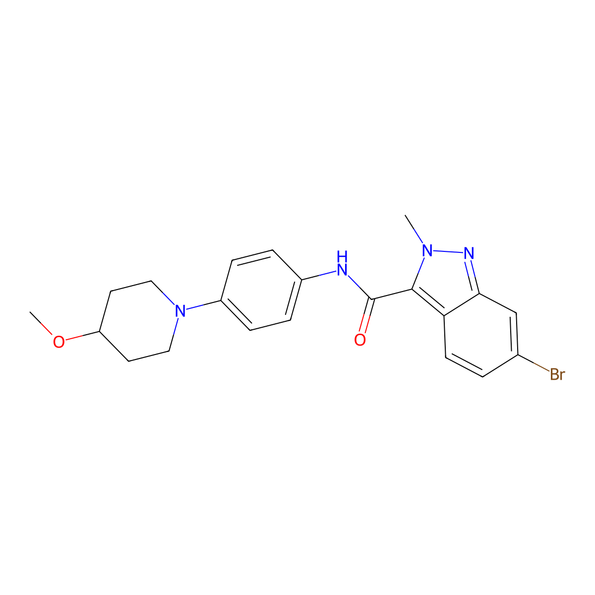 6-bromo-N-(4-(4-methoxypiperidin-1-yl)phenyl)-2-methyl-2H-indazole-3-carboxamide molecular structure, CAS 1448056-46-9