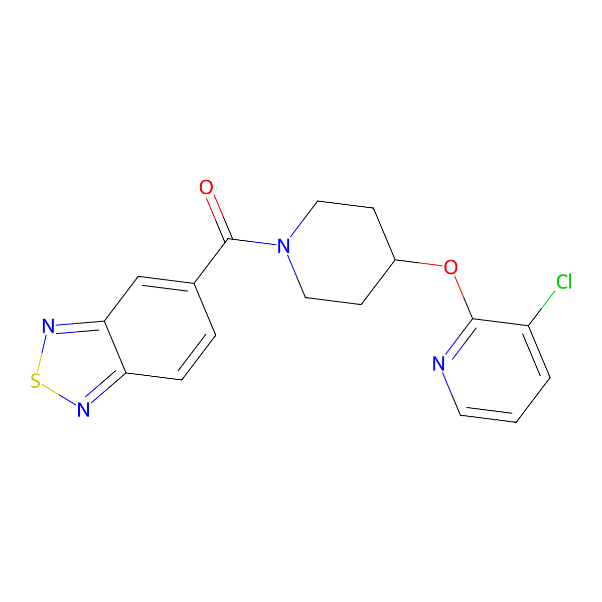 Benzo[c][1,2,5]thiadiazol-5-yl(4-((3-chloropyridin-2-yl)oxy)piperidin-1-yl)methanone molecular structure, CAS 1448056-49-2