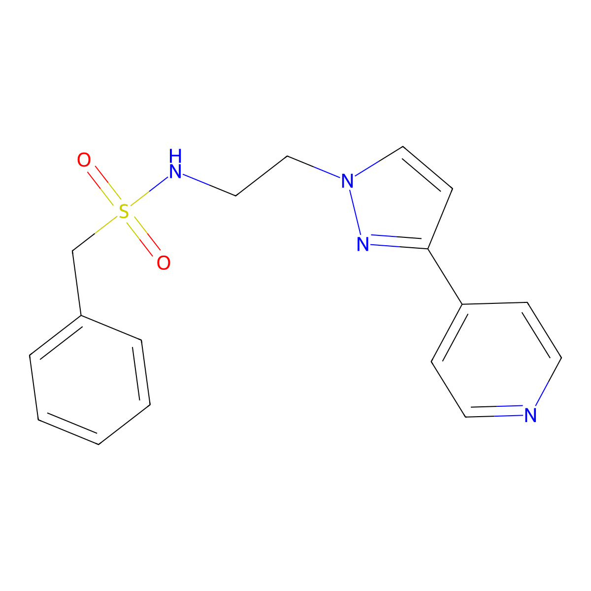 1-phenyl-N-{2-[3-(pyridin-4-yl)-1H-pyrazol-1-yl]ethyl}methanesulfonamide molecular structure, CAS 1448056-50-5