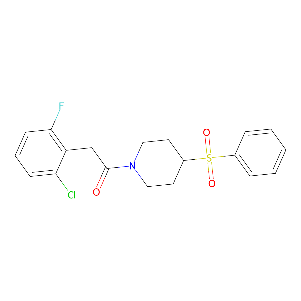 2-(2-Chloro-6-fluorophenyl)-1-(4-(phenylsulfonyl)piperidin-1-yl)ethanone molecular structure, CAS 1448056-59-4