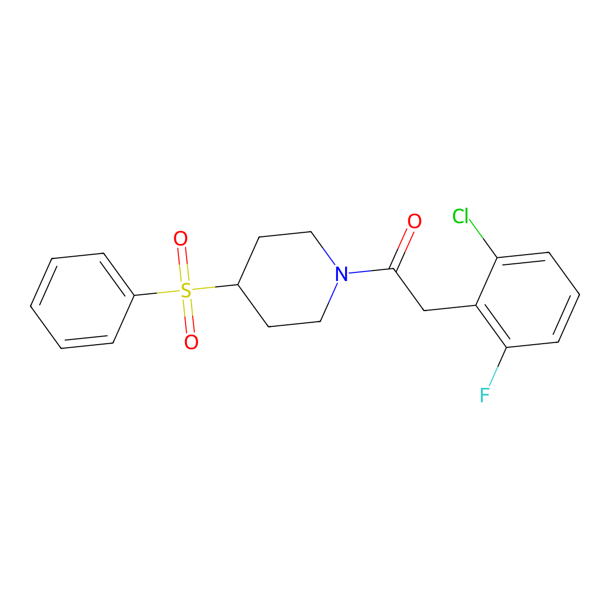 2-(2-Chloro-6-fluorophenyl)-1-(4-(phenylsulfonyl)piperidin-1-yl)ethanone molecular structure, CAS 1448056-59-4