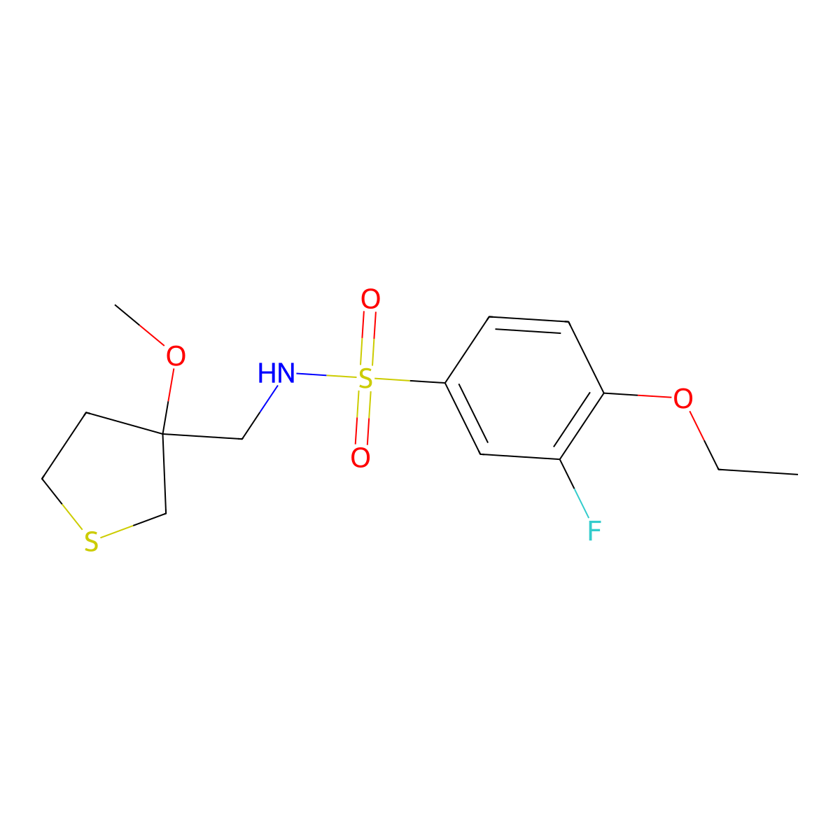 4-ethoxy-3-fluoro-N-((3-methoxytetrahydrothiophen-3-yl)methyl)benzenesulfonamide molecular structure, CAS 1448056-61-8