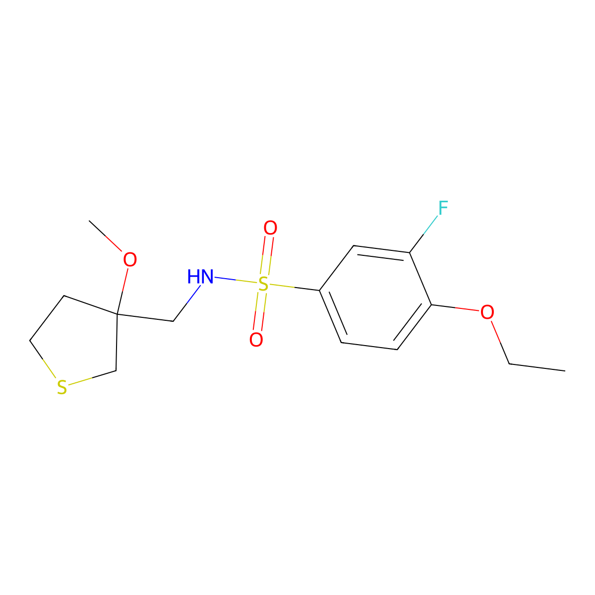 4-ethoxy-3-fluoro-N-((3-methoxytetrahydrothiophen-3-yl)methyl)benzenesulfonamide molecular structure, CAS 1448056-61-8