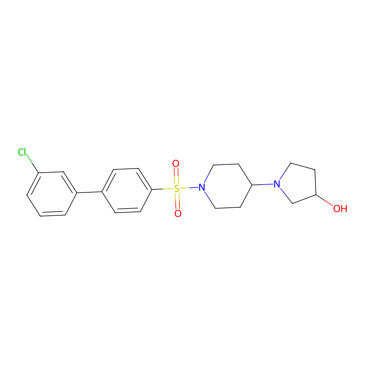 1-(1-((3'-Chloro-[1,1'-biphenyl]-4-yl)sulfonyl)piperidin-4-yl)pyrrolidin-3-ol molecular structure, CAS 1448056-62-9