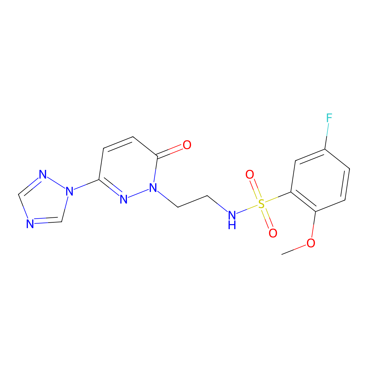 5-fluoro-2-methoxy-N-(2-(6-oxo-3-(1H-1,2,4-triazol-1-yl)pyridazin-1(6H)-yl)ethyl)benzenesulfonamide molecular structure, CAS 1448056-65-2