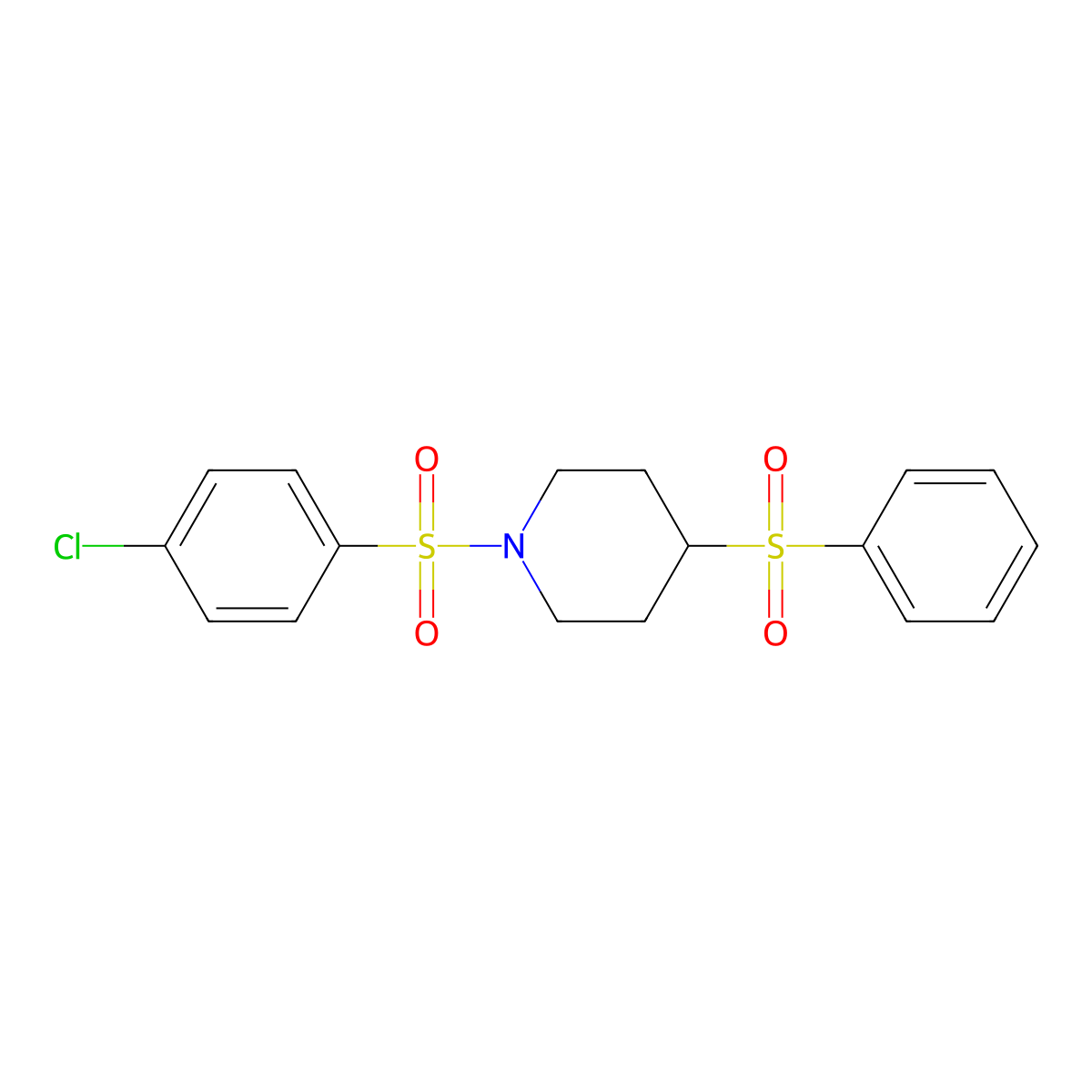 1-((4-Chlorophenyl)sulfonyl)-4-(phenylsulfonyl)piperidine molecular structure, CAS 1448056-66-3
