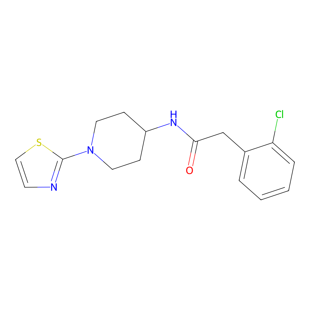 2-(2-chlorophenyl)-N-(1-(thiazol-2-yl)piperidin-4-yl)acetamide molecular structure, CAS 1448056-70-9