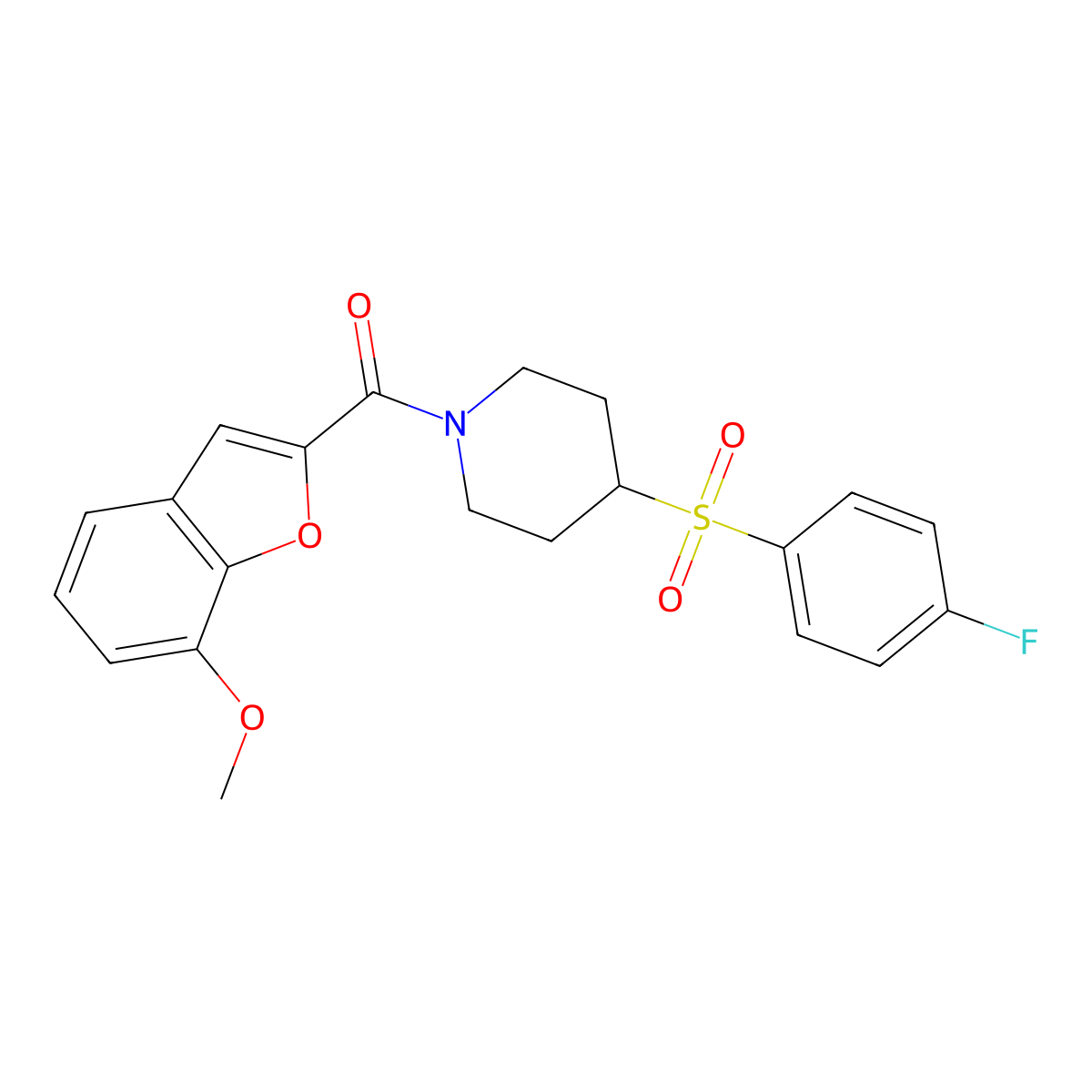 (4-((4-Fluorophenyl)sulfonyl)piperidin-1-yl)(7-methoxybenzofuran-2-yl)methanone molecular structure, CAS 1448056-73-2