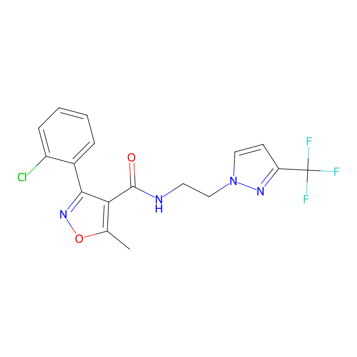 3-(2-chlorophenyl)-5-methyl-N-(2-(3-(trifluoromethyl)-1H-pyrazol-1-yl)ethyl)isoxazole-4-carboxamide molecular structure, CAS 1448056-82-3