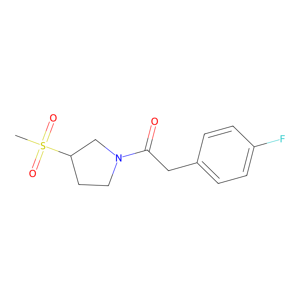 2-(4-Fluorophenyl)-1-(3-(methylsulfonyl)pyrrolidin-1-yl)ethanone molecular structure, CAS 1448056-86-7