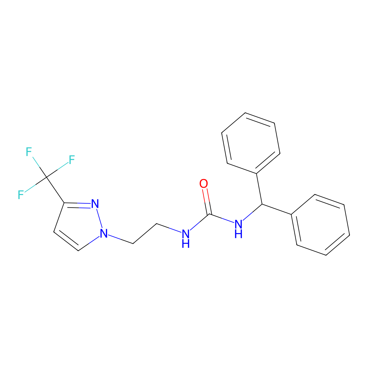 1-benzhydryl-3-(2-(3-(trifluoromethyl)-1H-pyrazol-1-yl)ethyl)urea molecular structure, CAS 1448056-88-9