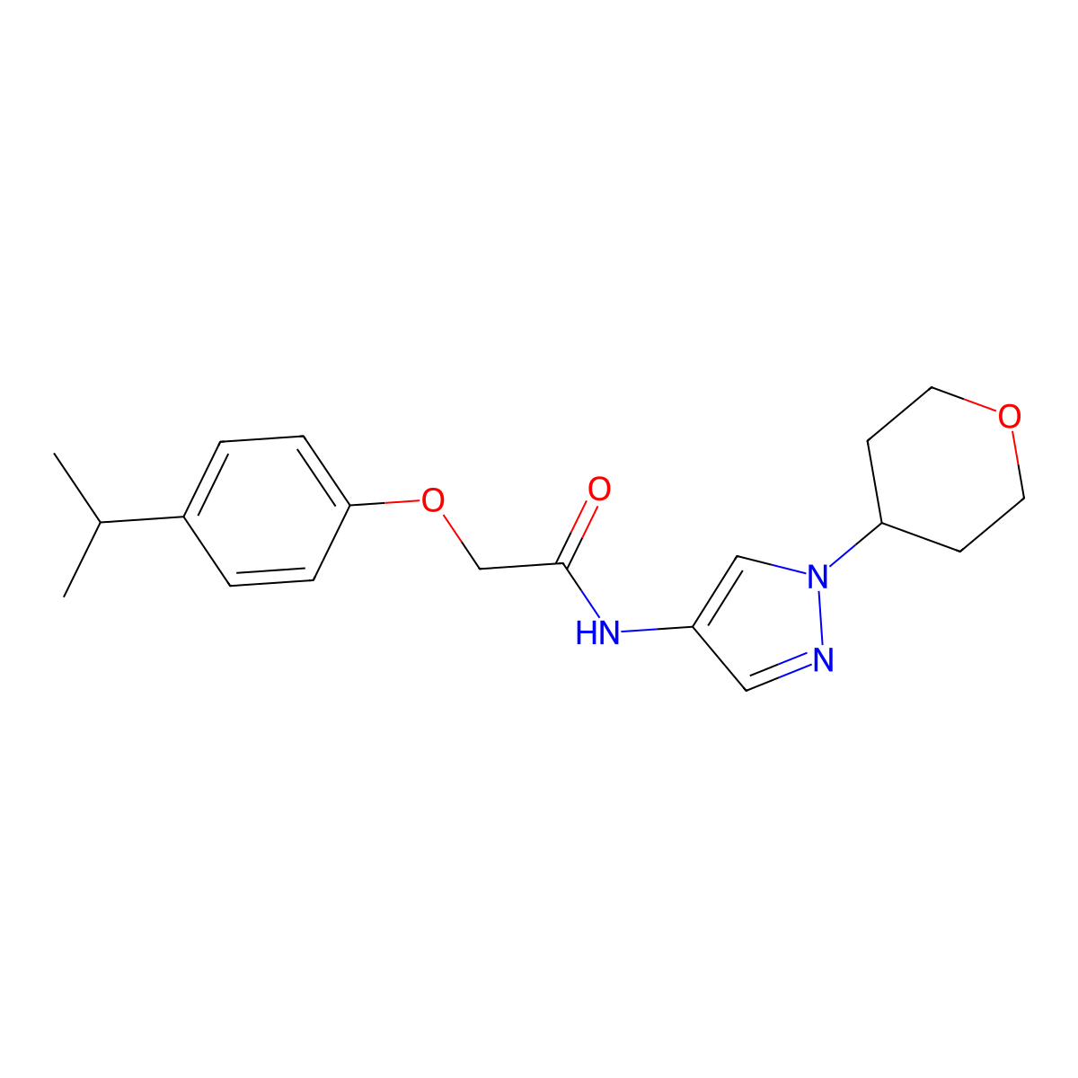 2-(4-isopropylphenoxy)-N-(1-(tetrahydro-2H-pyran-4-yl)-1H-pyrazol-4-yl)acetamide molecular structure, CAS 1448056-91-4