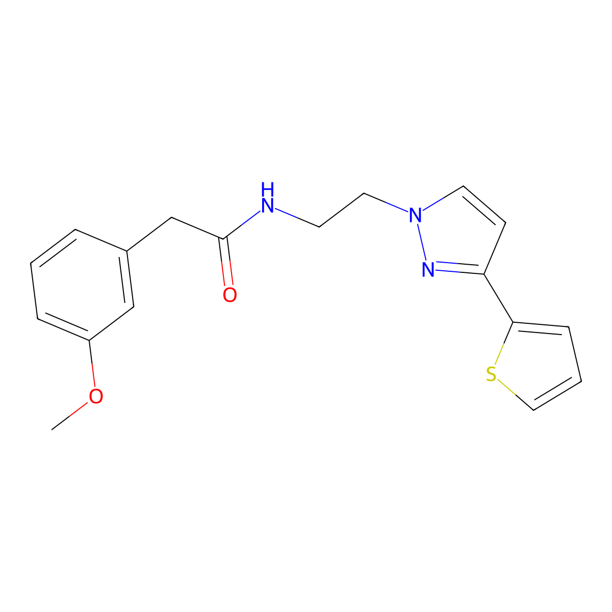 2-(3-methoxyphenyl)-N-(2-(3-(thiophen-2-yl)-1H-pyrazol-1-yl)ethyl)acetamide molecular structure, CAS 1448056-93-6