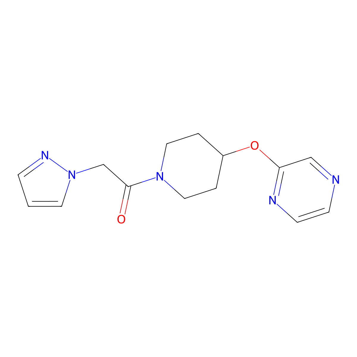 1-(4-(pyrazin-2-yloxy)piperidin-1-yl)-2-(1H-pyrazol-1-yl)ethanone molecular structure, CAS 1448056-95-8