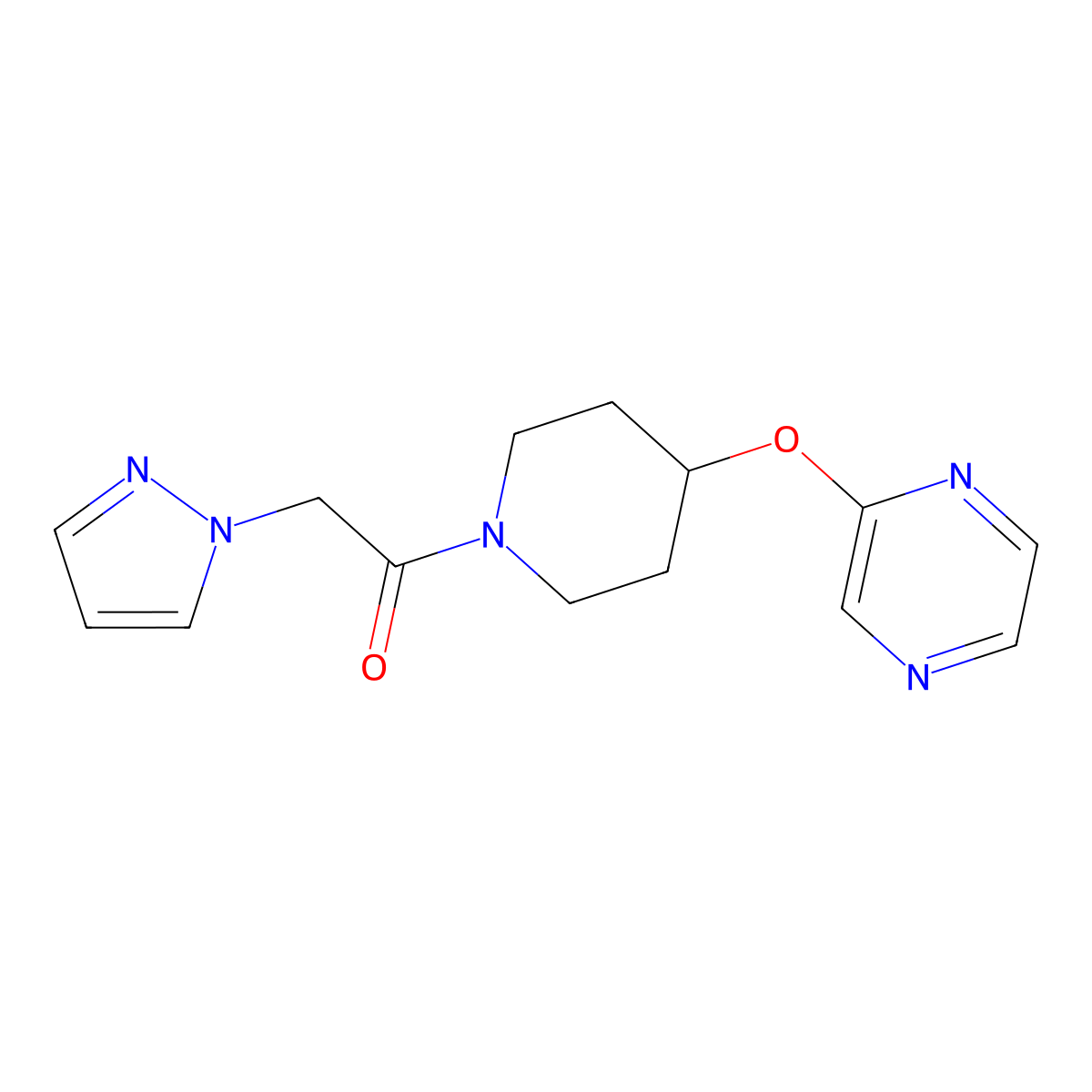 1-(4-(pyrazin-2-yloxy)piperidin-1-yl)-2-(1H-pyrazol-1-yl)ethanone molecular structure, CAS 1448056-95-8