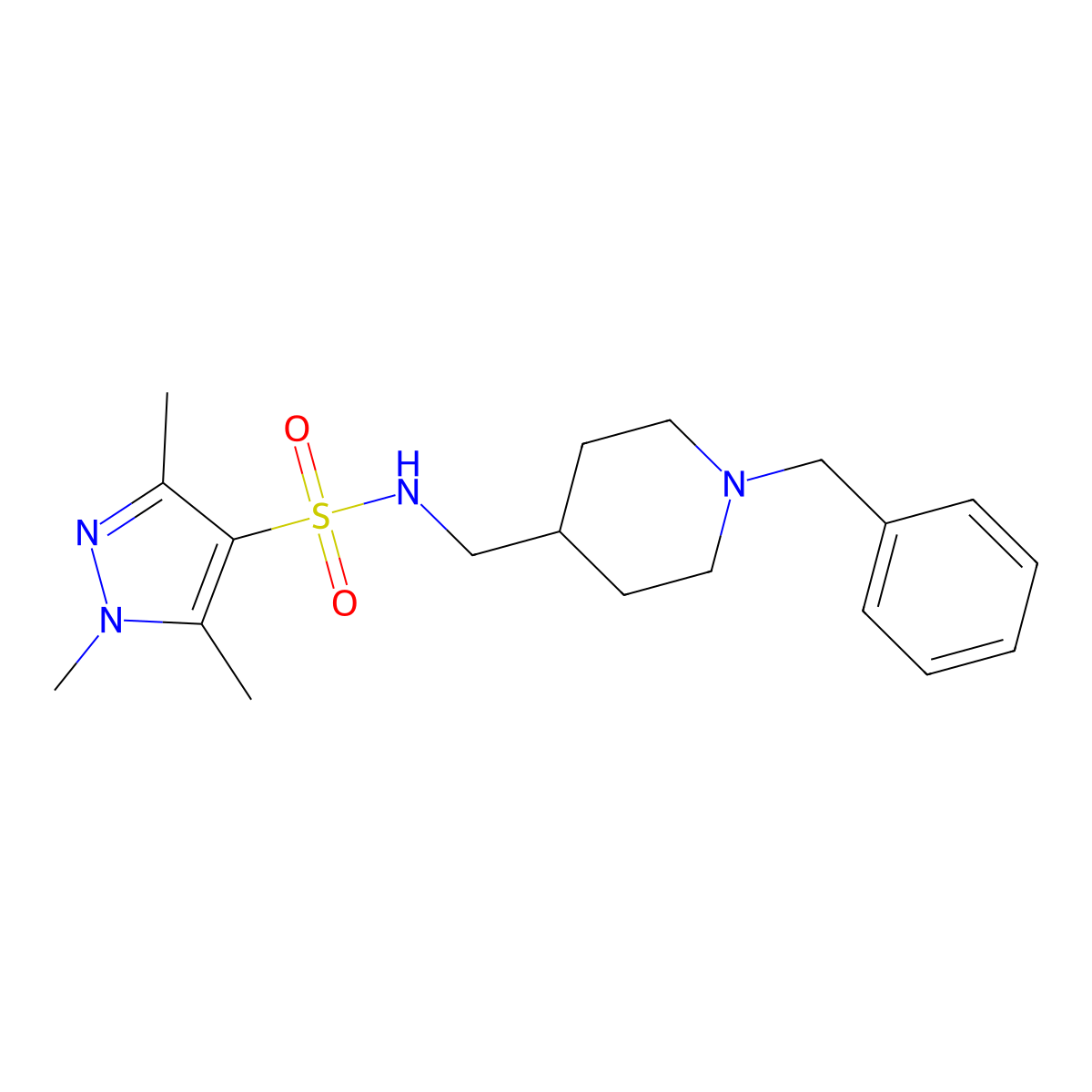 N-[(1-benzylpiperidin-4-yl)methyl]-1,3,5-trimethyl-1H-pyrazole-4-sulfonamide molecular structure, CAS 1448056-96-9