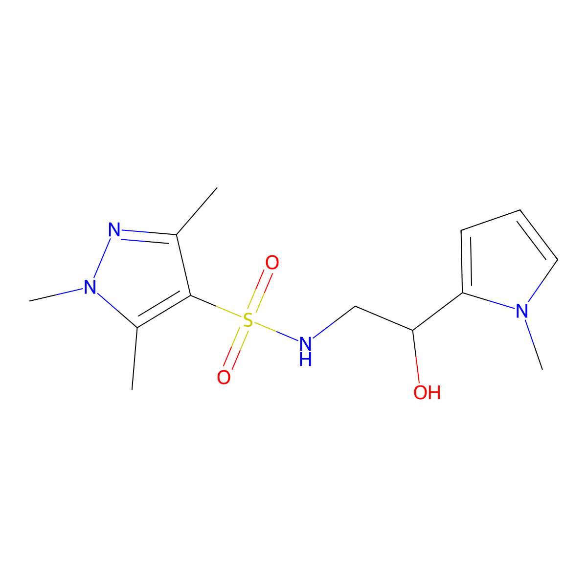 N-[2-hydroxy-2-(1-methyl-1H-pyrrol-2-yl)ethyl]-1,3,5-trimethyl-1H-pyrazole-4-sulfonamide molecular structure, CAS 1448057-03-1