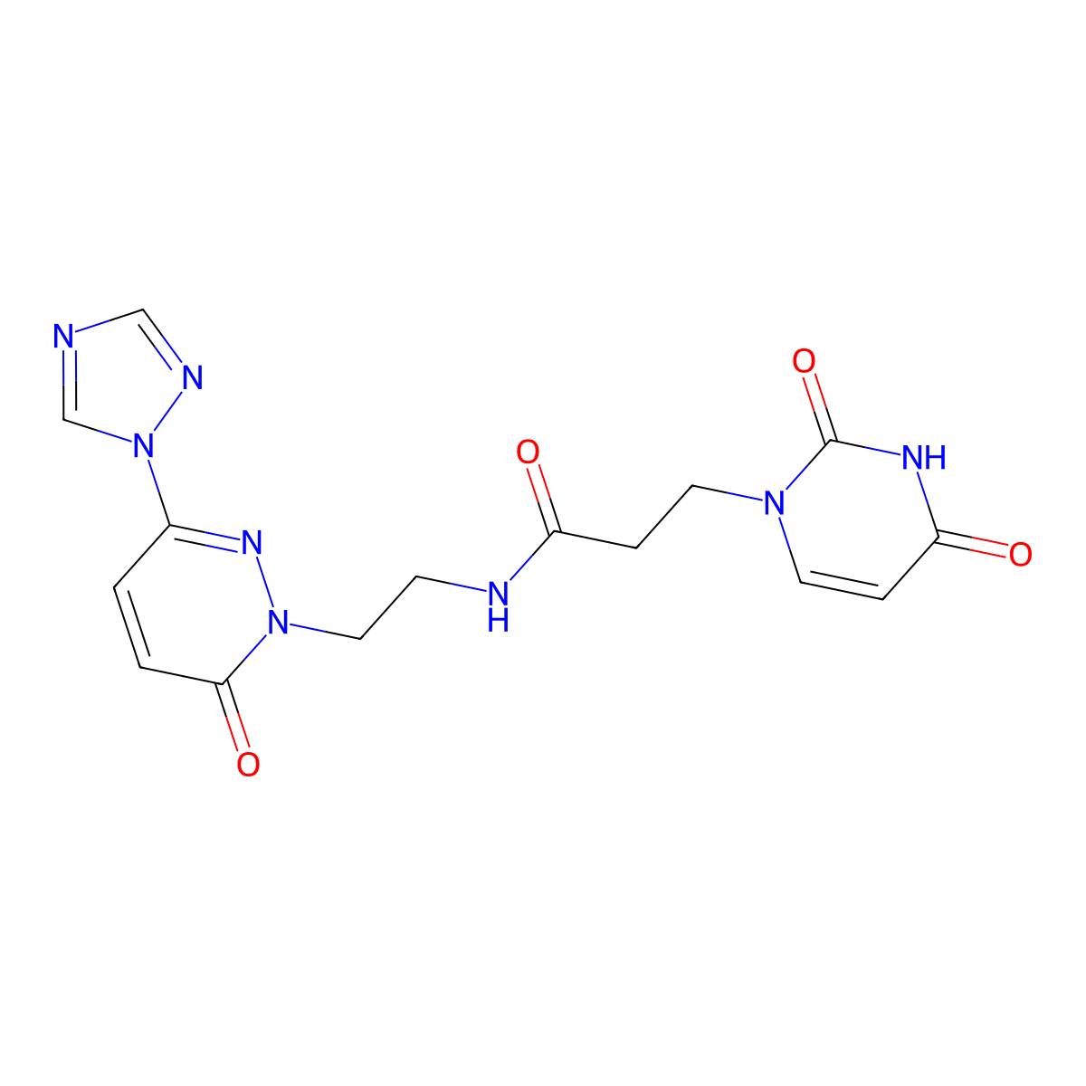 3-(2,4-dioxo-3,4-dihydropyrimidin-1(2H)-yl)-N-(2-(6-oxo-3-(1H-1,2,4-triazol-1-yl)pyridazin-1(6H)-yl)ethyl)propanamide molecular structure, CAS 1448057-10-0