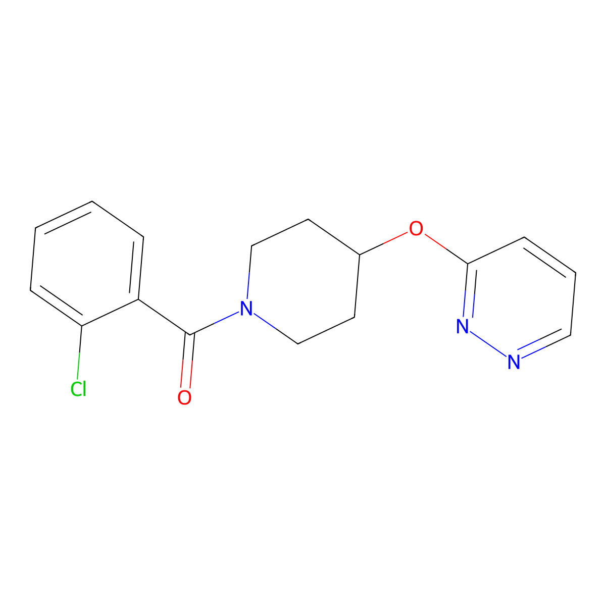 (2-Chlorophenyl)(4-(pyridazin-3-yloxy)piperidin-1-yl)methanone molecular structure, CAS 1448057-11-1