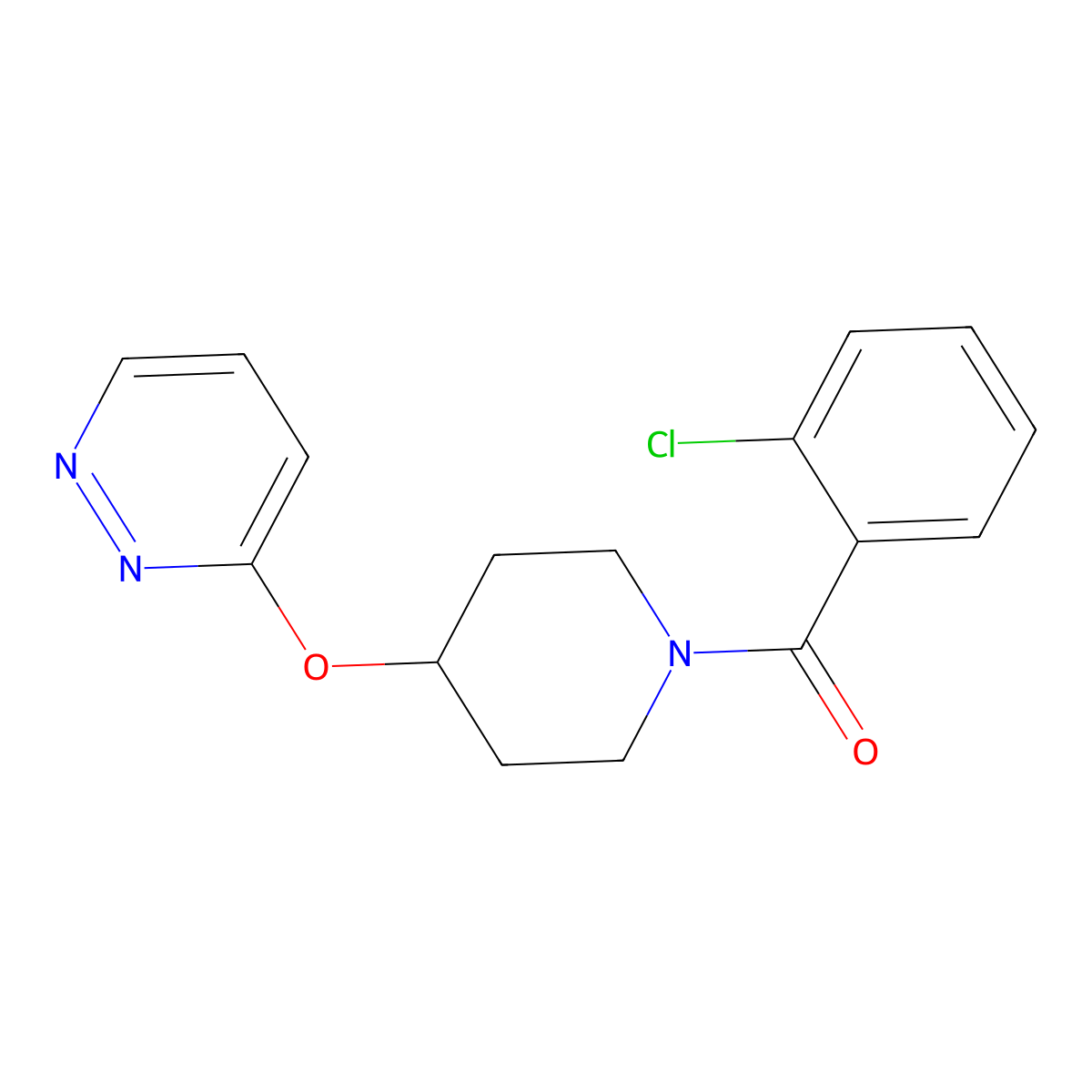 (2-Chlorophenyl)(4-(pyridazin-3-yloxy)piperidin-1-yl)methanone molecular structure, CAS 1448057-11-1