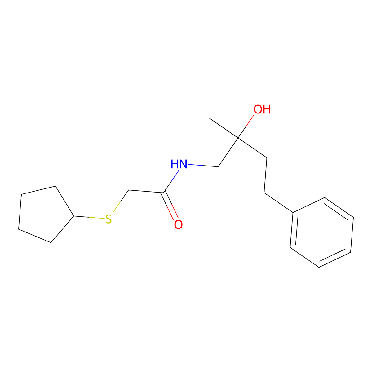 2-(cyclopentylthio)-N-(2-hydroxy-2-methyl-4-phenylbutyl)acetamide molecular structure, CAS 1448057-13-3