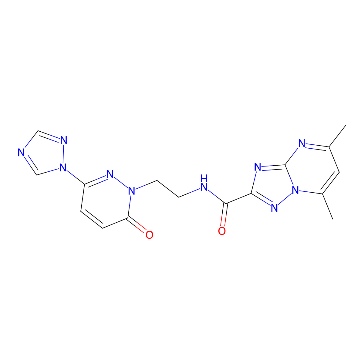 5,7-dimethyl-N-(2-(6-oxo-3-(1H-1,2,4-triazol-1-yl)pyridazin-1(6H)-yl)ethyl)-[1,2,4]triazolo[1,5-a]pyrimidine-2-carboxamide molecular structure, CAS 1448057-20-2