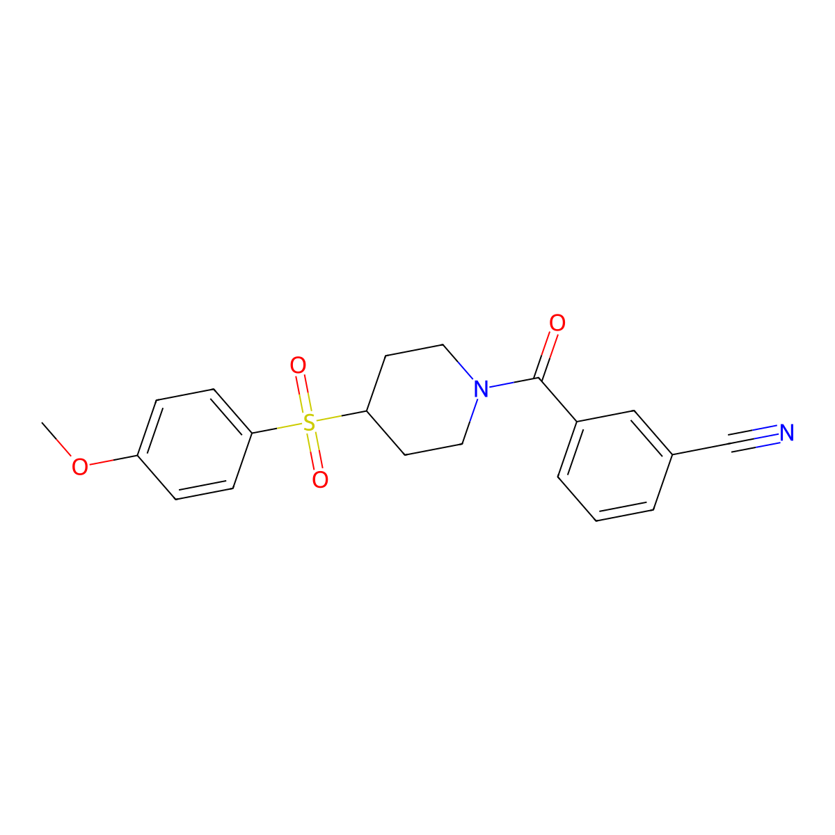3-(4-((4-Methoxyphenyl)sulfonyl)piperidine-1-carbonyl)benzonitrile molecular structure, CAS 1448057-21-3