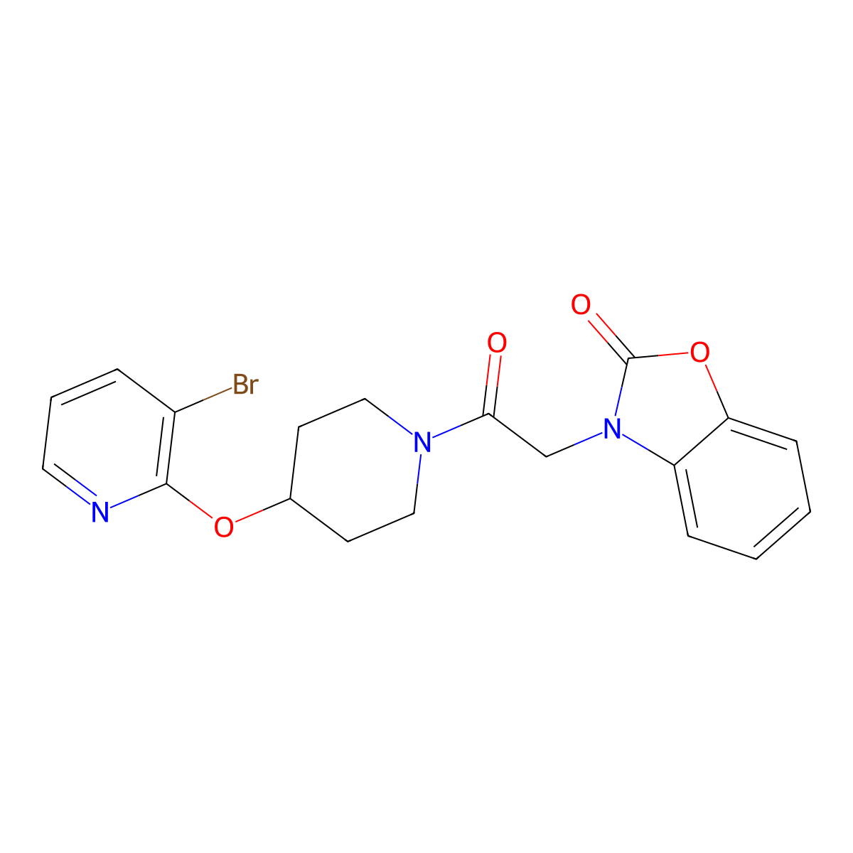 3-(2-(4-((3-bromopyridin-2-yl)oxy)piperidin-1-yl)-2-oxoethyl)benzo[d]oxazol-2(3H)-one molecular structure, CAS 1448057-23-5