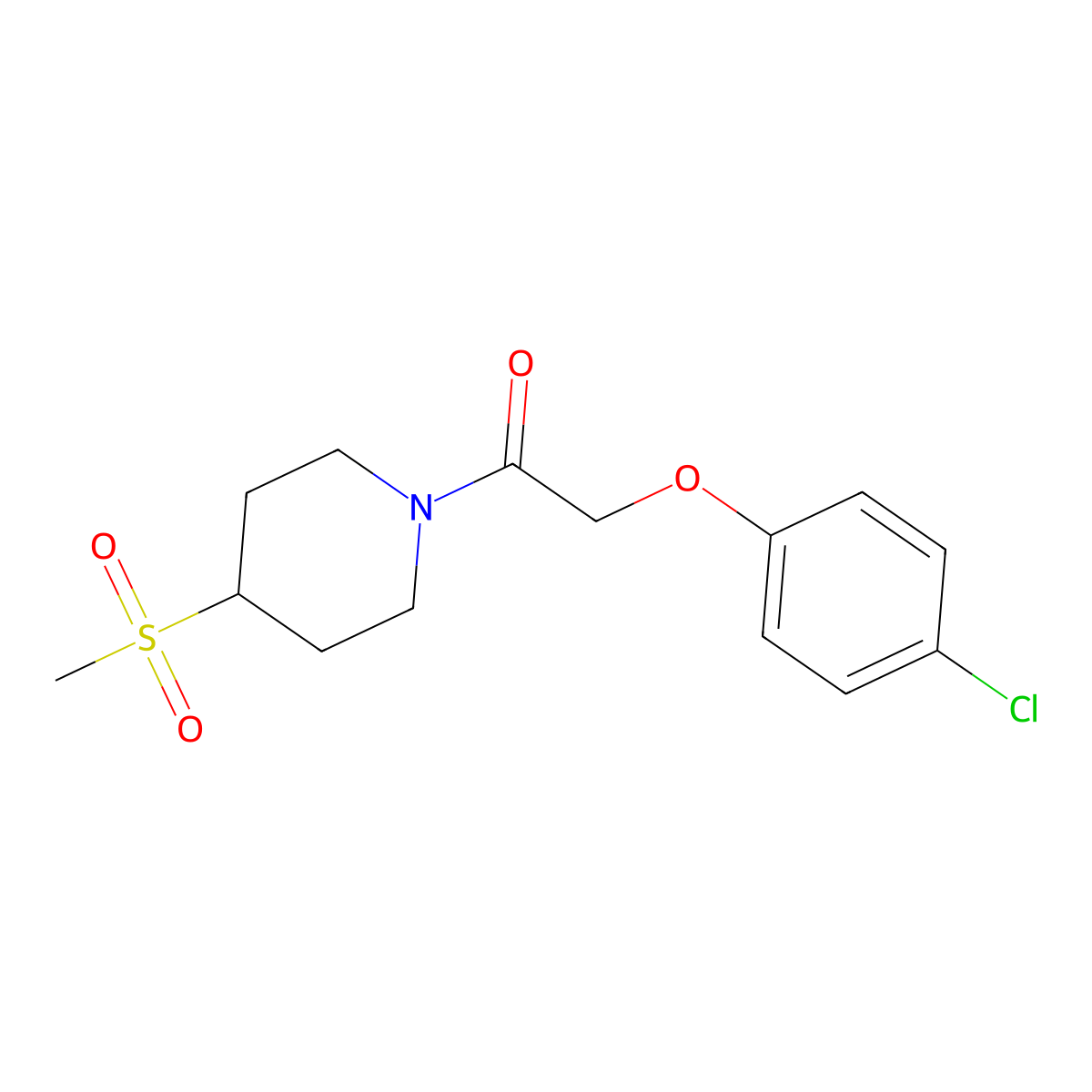2-(4-Chlorophenoxy)-1-(4-(methylsulfonyl)piperidin-1-yl)ethanone molecular structure, CAS 1448057-25-7