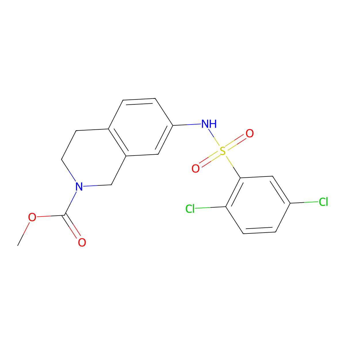 Methyl 7-(2,5-dichlorobenzenesulfonamido)-1,2,3,4-tetrahydroisoquinoline-2-carboxylate molecular structure, CAS 1448057-26-8