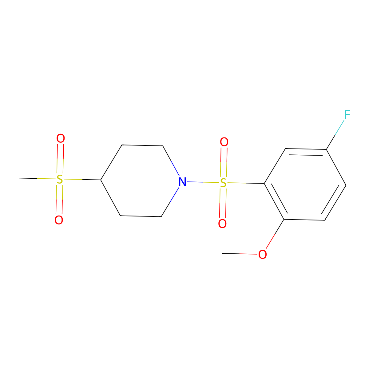 1-((5-Fluoro-2-methoxyphenyl)sulfonyl)-4-(methylsulfonyl)piperidine molecular structure, CAS 1448057-29-1