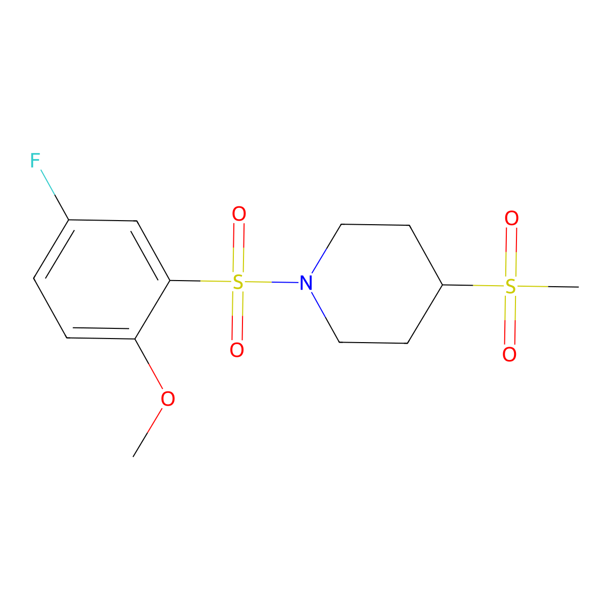 1-((5-Fluoro-2-methoxyphenyl)sulfonyl)-4-(methylsulfonyl)piperidine molecular structure, CAS 1448057-29-1