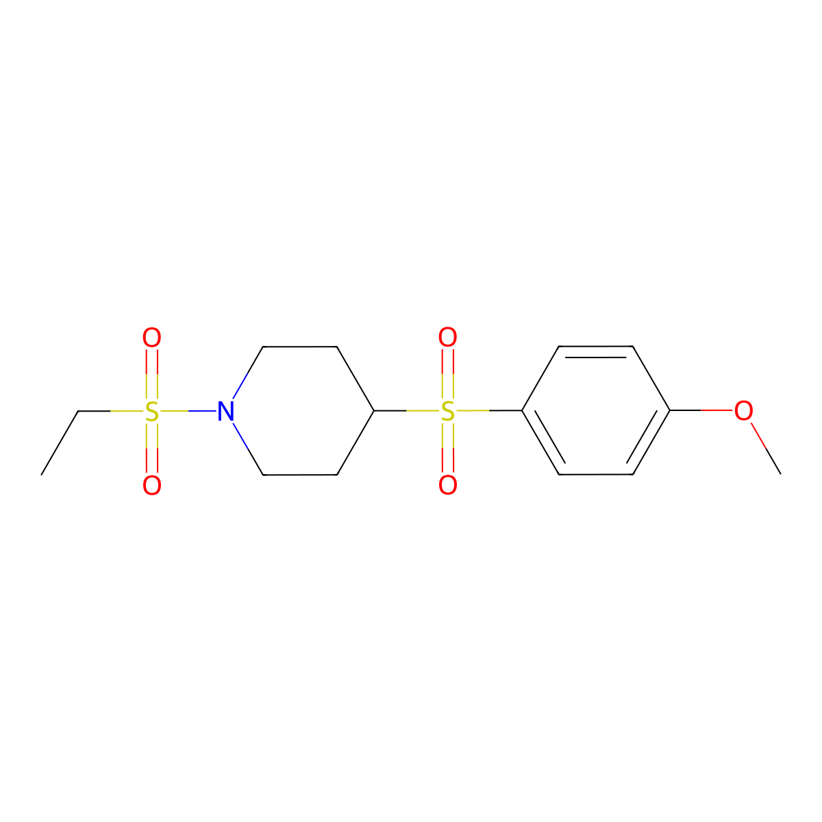 1-(Ethylsulfonyl)-4-((4-methoxyphenyl)sulfonyl)piperidine molecular structure, CAS 1448057-30-4