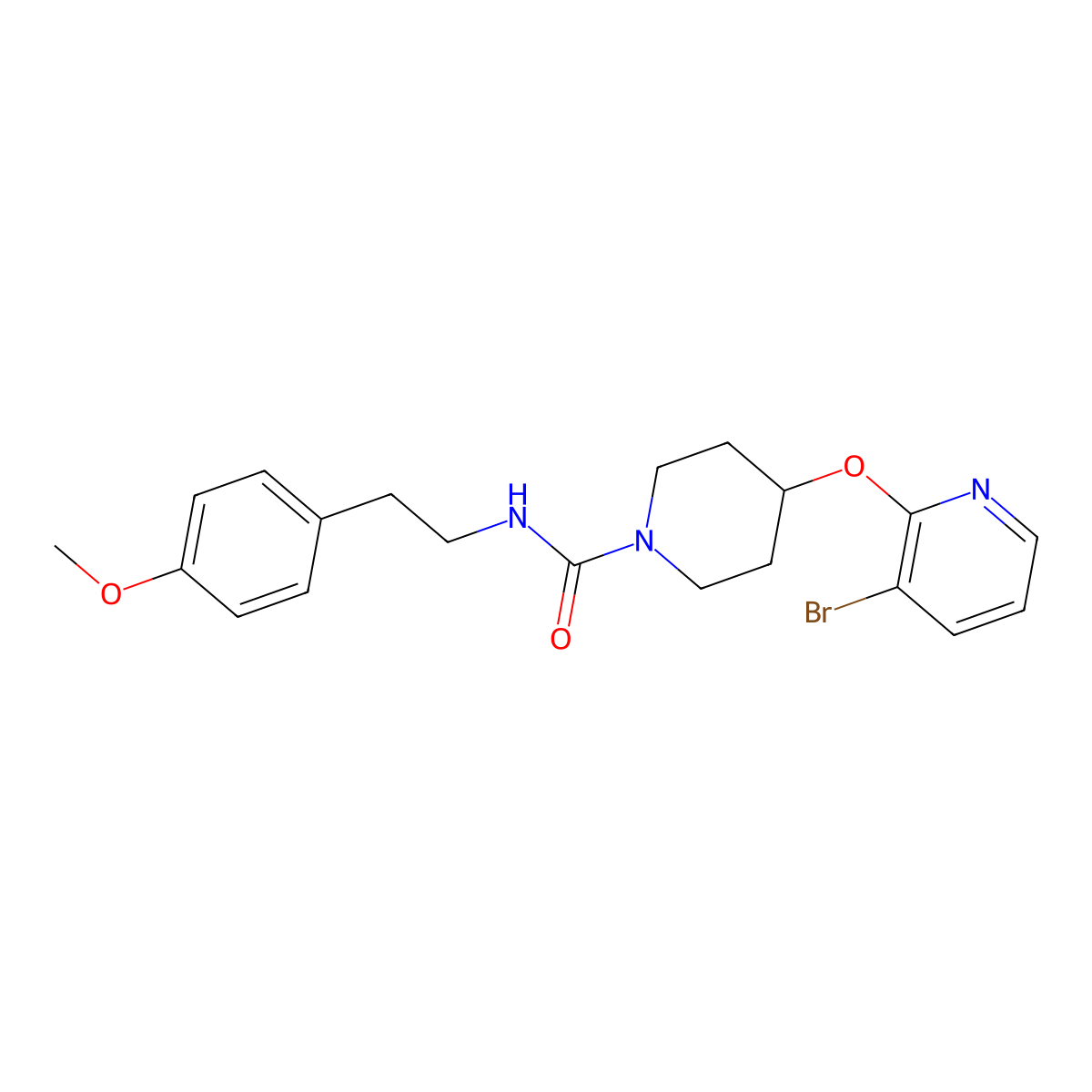 4-((3-bromopyridin-2-yl)oxy)-N-(4-methoxyphenethyl)piperidine-1-carboxamide molecular structure, CAS 1448057-31-5