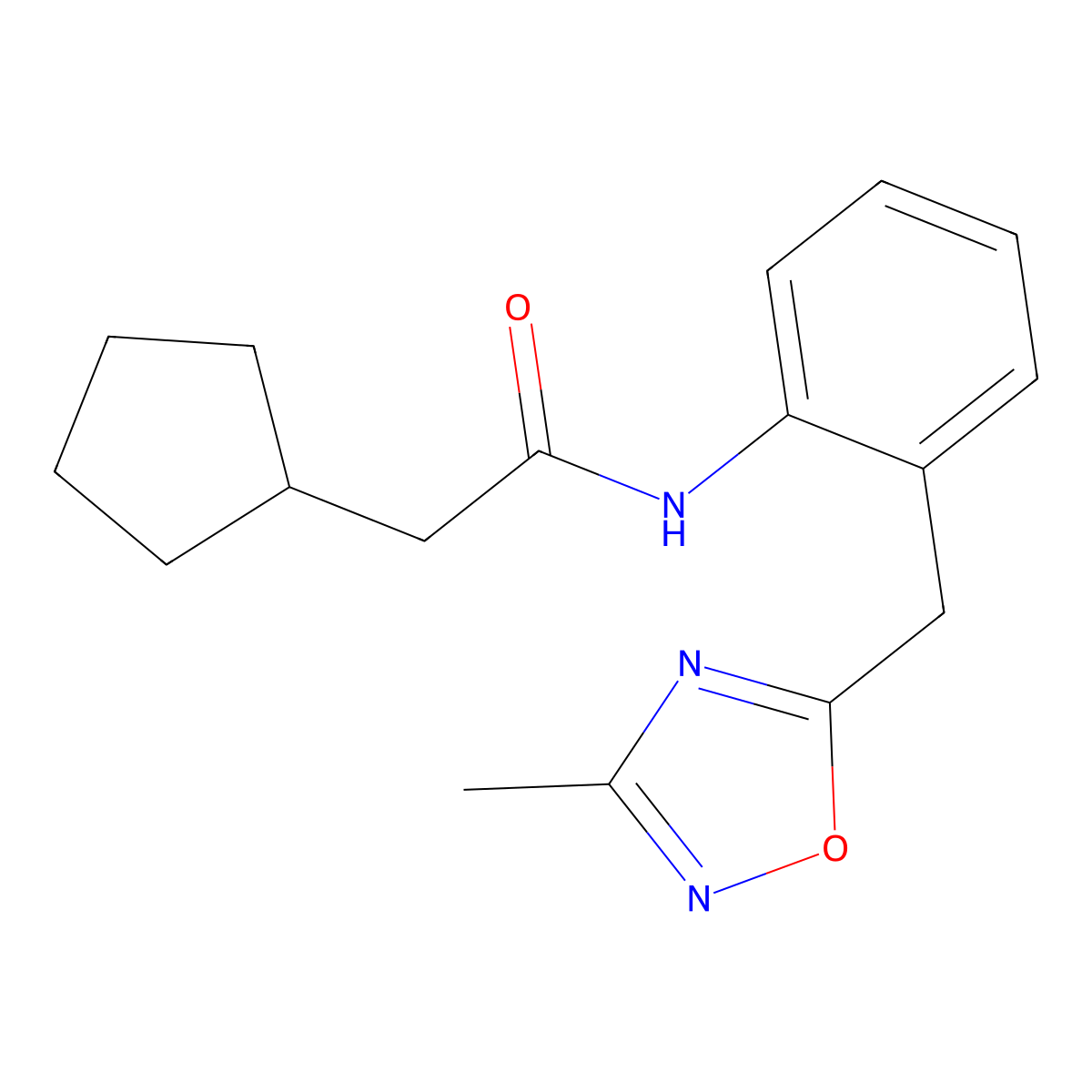 2-Cyclopentyl-N-{2-[(3-methyl-1,2,4-oxadiazol-5-YL)methyl]phenyl}acetamide molecular structure, CAS 1448057-38-2